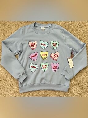 NWT Better Together Light Blue Crewneck Sweatshirt Pullover Heart Size Small